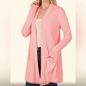 Zenana Outfitters Pink Open Front Cardigan